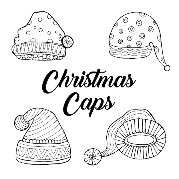 Hand getrokken kerst Caps-collectie