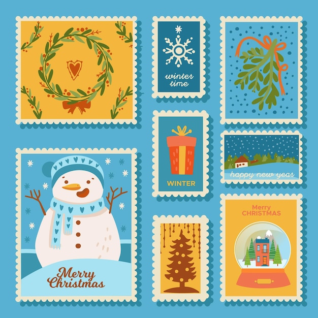 Hand getrokken kerst stempel collectie