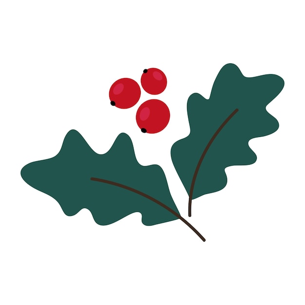 Hand getrokken kersthulst met bladeren en bessen geïsoleerd op een witte achtergrond Decoratieve doodle schetsillustratie Floral vectorelement