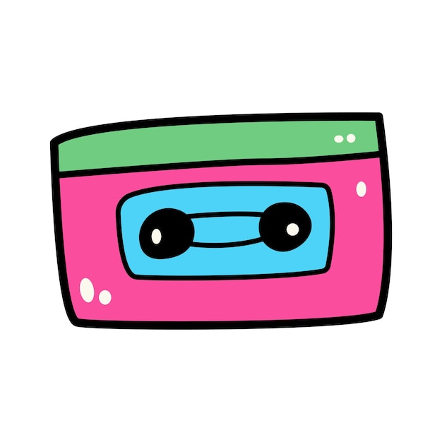 Hand getrokken kleurrijke audiocassette doodle stijl vectorillustratie