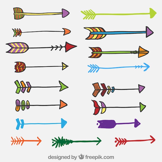 Vector hand getrokken kleurrijke pijlen