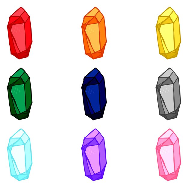 Vector hand getrokken kristallen set geometrische edelstenen diamanten vector illustratie scherf van glas clipart