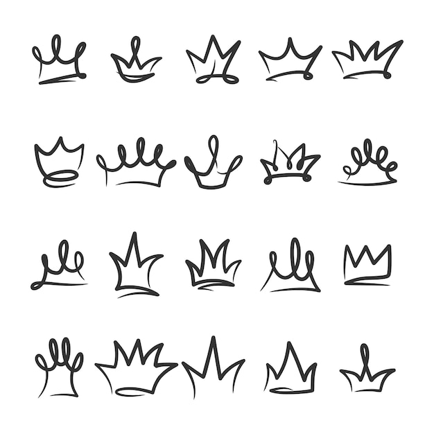 Hand getrokken kroon doodle icoon vector collectie