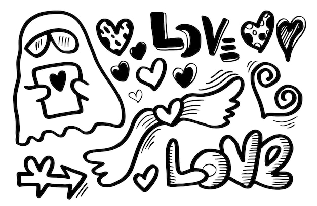 Hand getrokken liefde en harten doodles vector illustratie