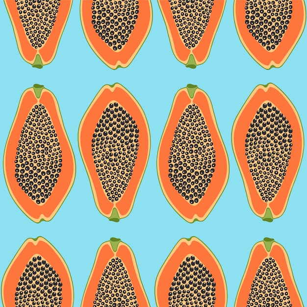 Hand getrokken naadloze patroon met papaja&#39;s.