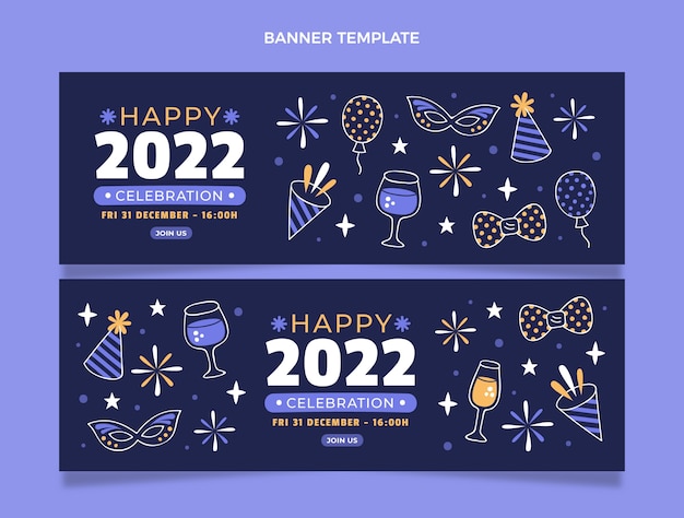 Vector hand getrokken nieuwe jaar horizontale banners set