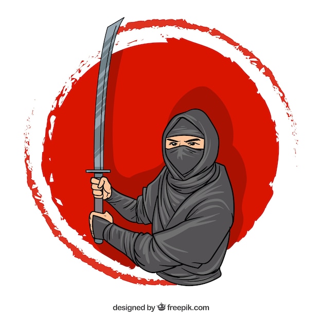 Hand getrokken ninja karakter achtergrond