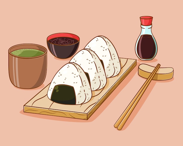 Vector hand getrokken onigiri cartoon afbeelding