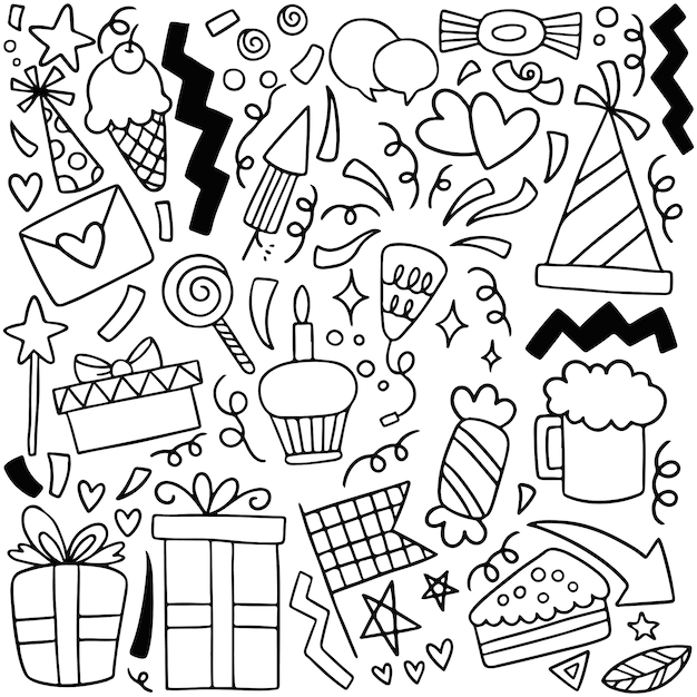 hand getrokken partij doodle gelukkige verjaardag ornamenten achtergrondpatroon