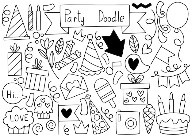 Hand getrokken partij doodle gelukkige verjaardag ornamenten illustratie