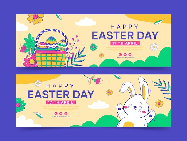 Vector hand getrokken pasen horizontale banners set