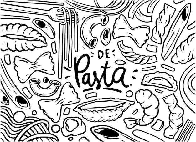 Hand getrokken pasta set in doodle stijl geïsoleerd op witte achtergrond vector hand getrokken pasta schotel vector illustratie