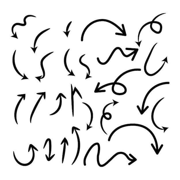 Hand getrokken pijl vector iconen set. schets pijlontwerp voor businessplan en onderwijs.