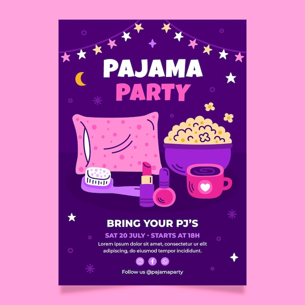 Hand getrokken pyjama party poster sjabloon