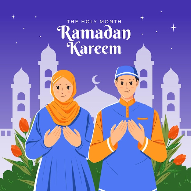 Vector hand getrokken ramadan kareem wenskaart illustratie