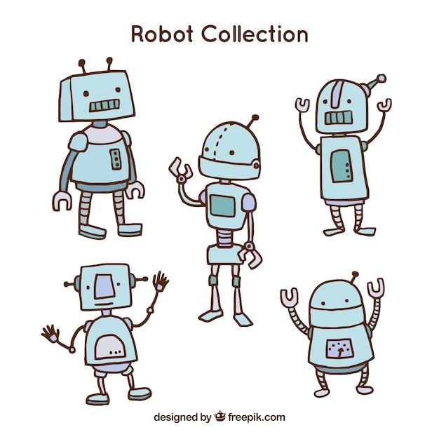 Hand getrokken robot karakter collectie