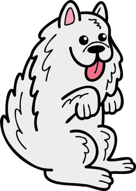 Hand getrokken Samojeed hond bedelen eigenaar illustratie in doodle stijl