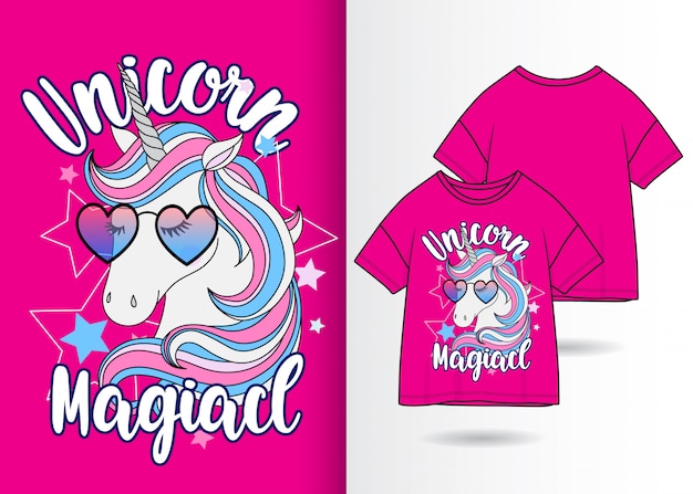 Vector hand getrokken schattige eenhoorn met t-shirt