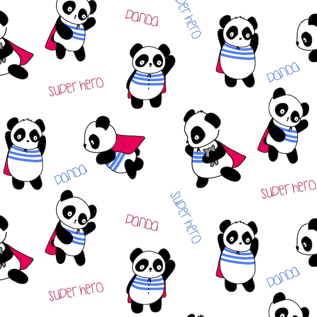 Hand getrokken schattige panda patroon vector