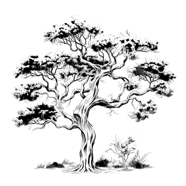 Hand getrokken schets Acaciaboom illustratie