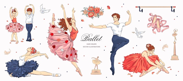 Hand getrokken schets ballet set