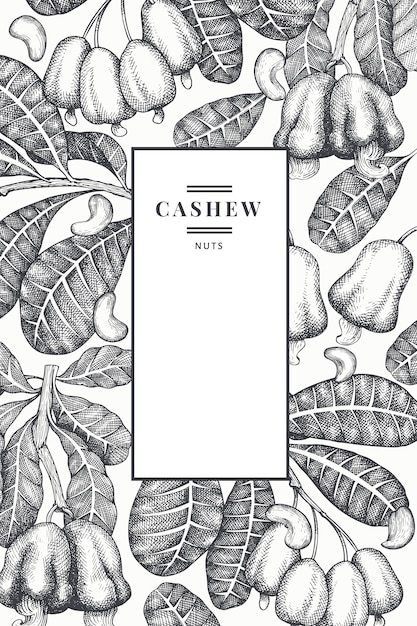 Hand getrokken schets cashew ontwerpsjabloon.