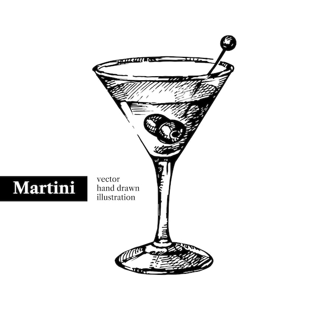 Hand getrokken schets cocktail martini vintage geïsoleerde object vectorillustratie