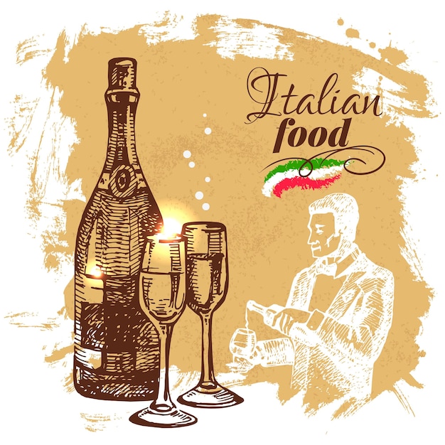 Hand getrokken schets Italiaans eten achtergrond. Vectorillustratie. Restaurant menu ontwerp