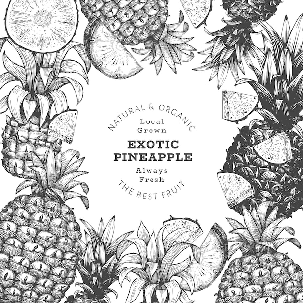 Hand getrokken schets stijl ananas banner. Biologische vers fruit illustratie. Gegraveerde botanische stijlsjabloon.