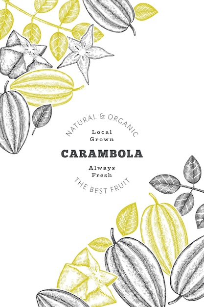 Hand getrokken schets stijl carambola banner. Biologische vers fruit vectorillustratie. Ontwerpsjabloon voor retro fruit