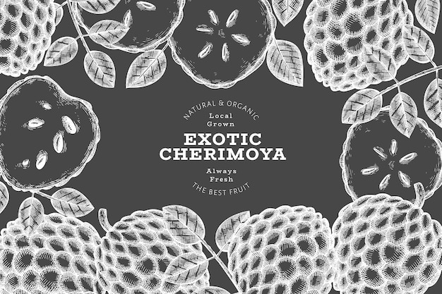 Hand getrokken schets stijl cherimoya banner. biologische vers fruit vectorillustratie op schoolbord. botanische ontwerpsjabloon.