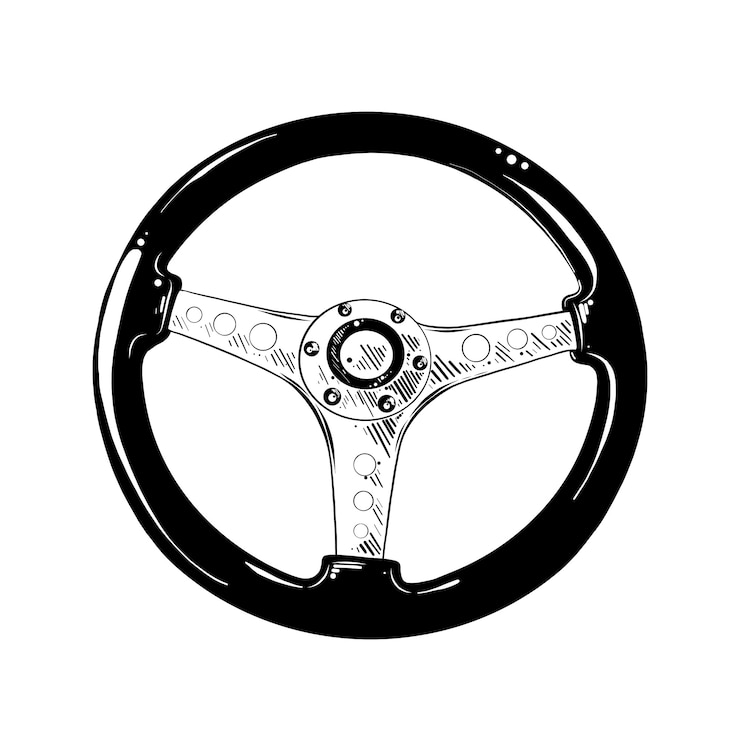 Vector hand getrokken schets van auto roer in het zwart