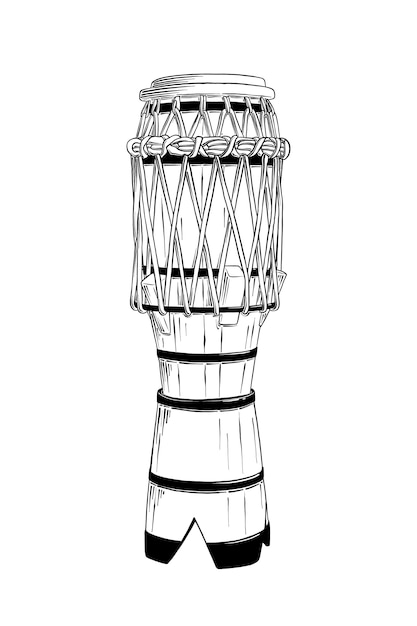 Hand getrokken schets van Braziliaanse trommel in zwart