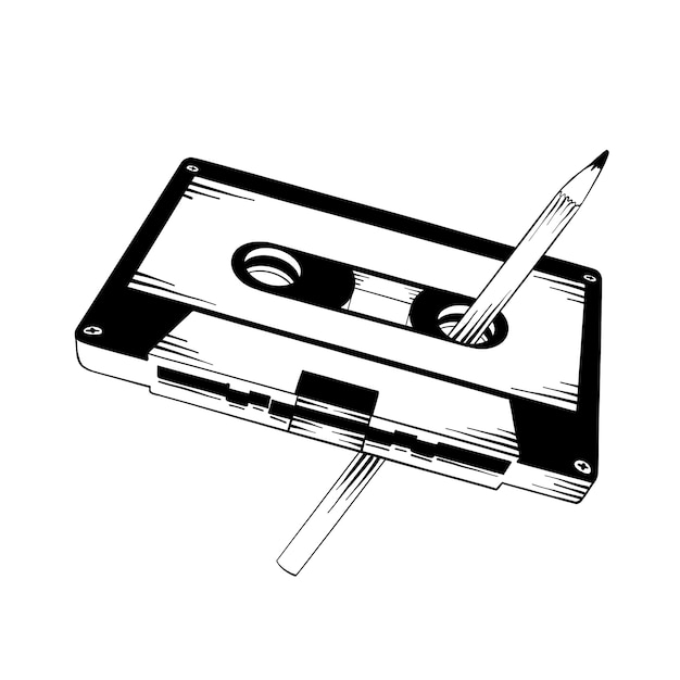 Hand getrokken schets van cassette met potlood