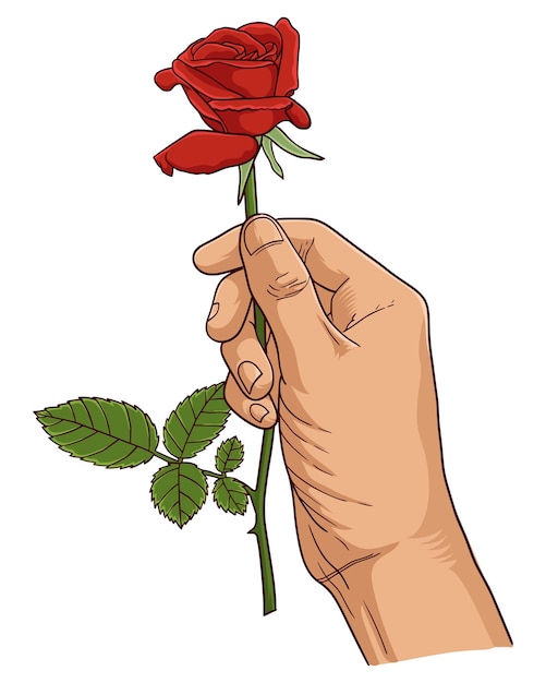 Hand getrokken schets van de hand met roze bloem Vector Illustratie