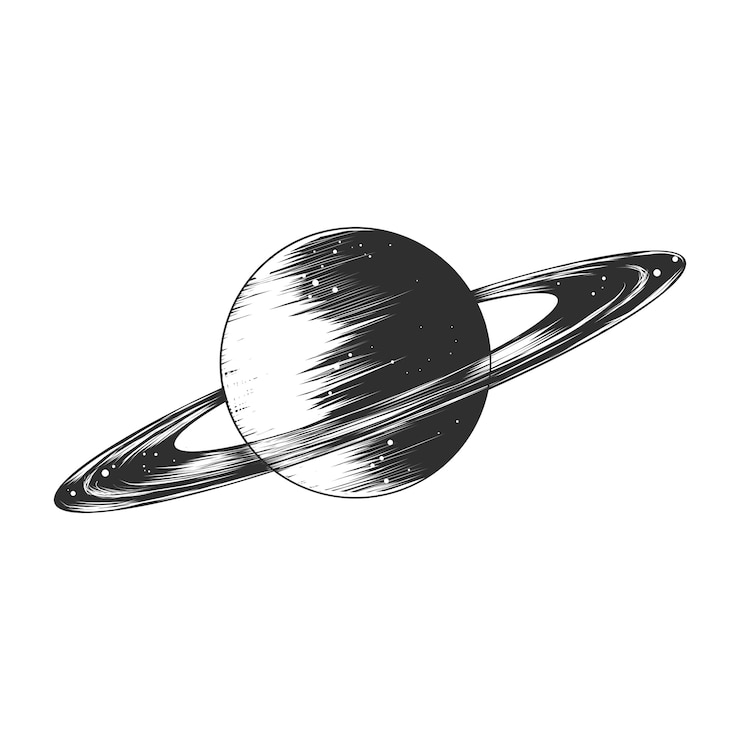 Hand getrokken schets van de planeet Saturnus in zwart-wit