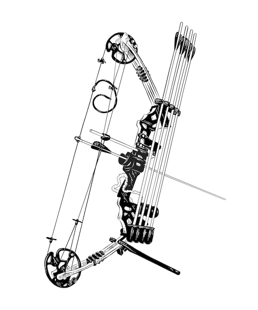 Hand getrokken schets van pijl en boog in zwart