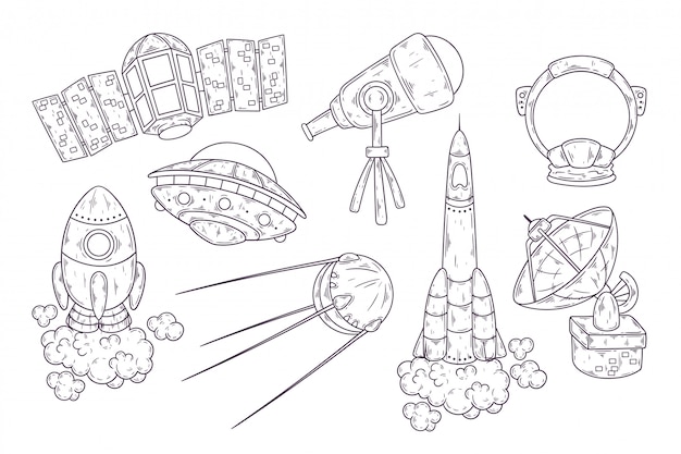 Vector hand getrokken schets van ruimte-elementen collectie