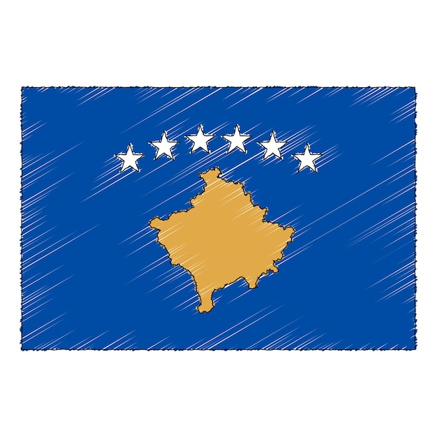 Hand getrokken schets vlag van Kosovo. doodle stijl vector icoon