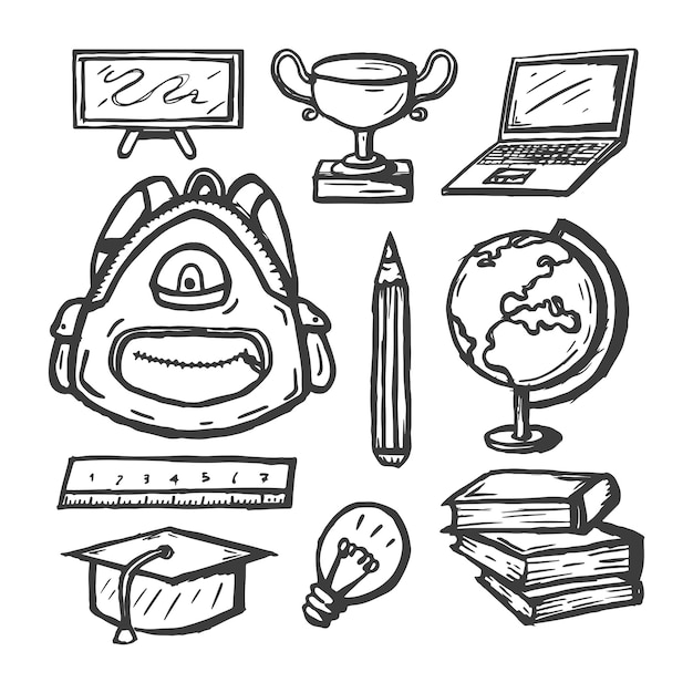 Hand getrokken School doodle set