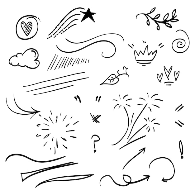 hand getrokken set abstracte doodle elementen gebruiken voor conceptontwerp geïsoleerd op witte achtergrond vectorillustratie