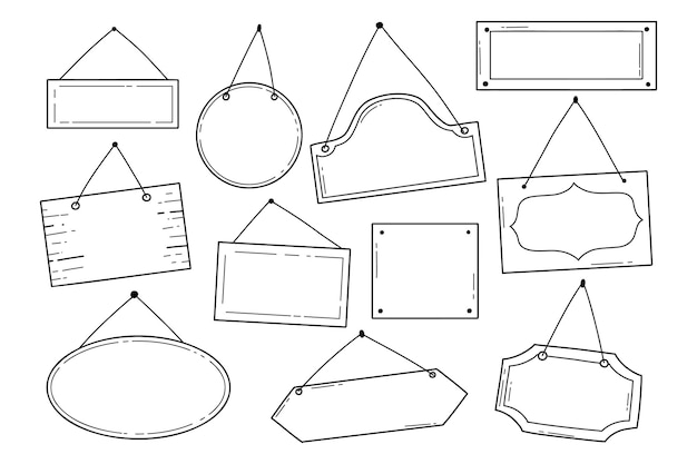 Hand getrokken set open en gesloten deur teken Doodle schets stijl Winkeldeur of raam open label Vector illustratie