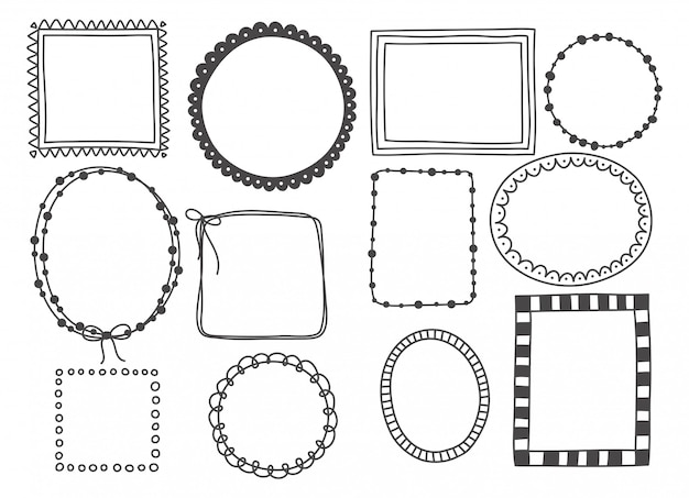 Hand getrokken set van schattige doodle frame.