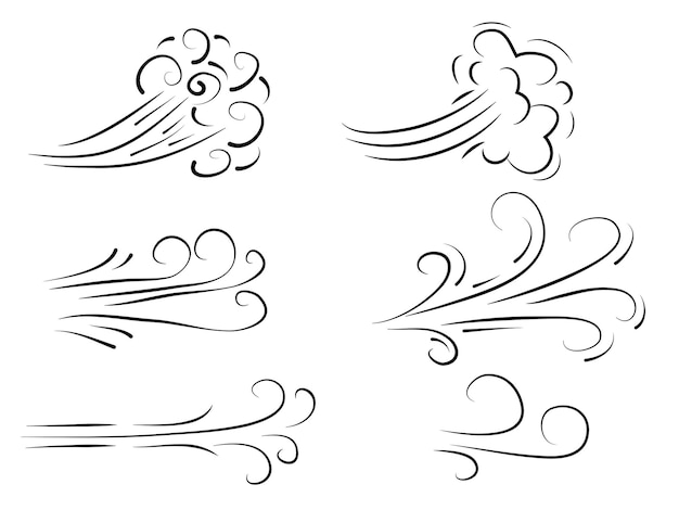 Hand getrokken set wind doodle windvlaag ontwerp geïsoleerd op een witte achtergrond illustratie vector handrawn style