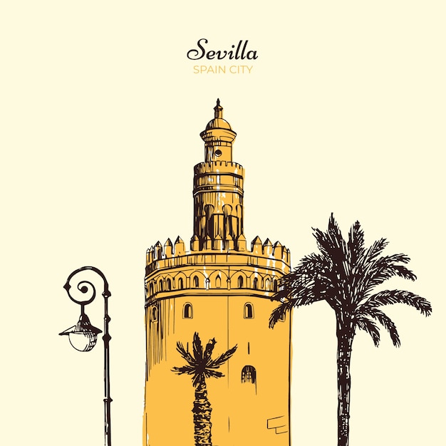 Hand getrokken sevilla spanje illustratie