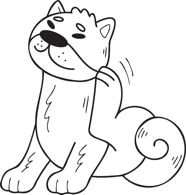 Hand getrokken Shiba Inu hond krabben haar illustratie in doodle stijl