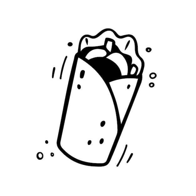 Hand getrokken shoarma schets van burrito twister Fast food illustratie in doodle stijl