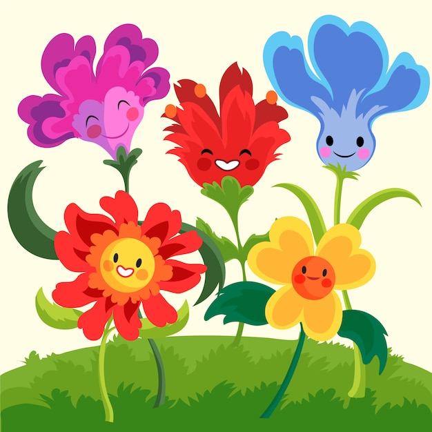 Vector hand getrokken smileygezicht bloemen illustratie