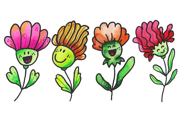 Vector hand getrokken smileygezicht bloemen illustratie