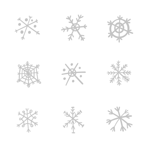 Hand getrokken sneeuwvlok vector icoon collectie, sneeuw symbool